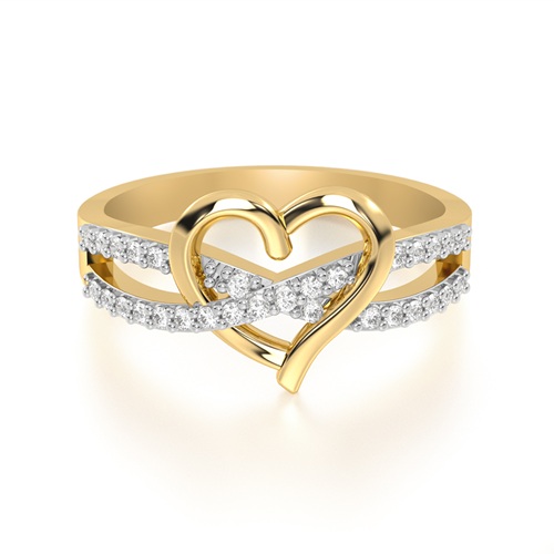 Anillo de oro en forma de corazón con diamantes